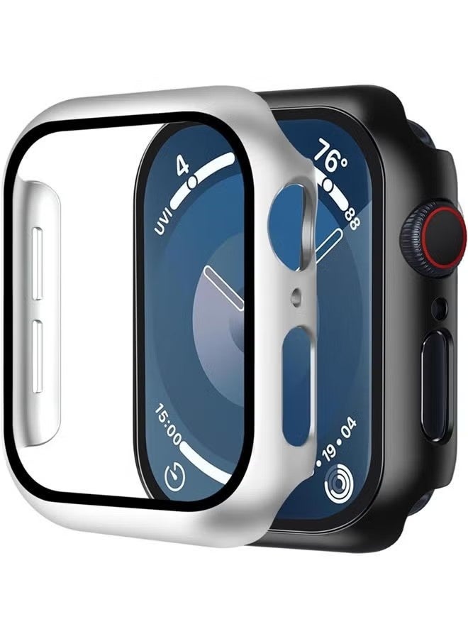 جراب ساعة أبل من السلسلة 11 مقاس 10 بوصات بحجم 42 مم مع واقي شاشة من فيلم مقوى، غطاء حماية كامل من البولي كربونات الصلب، غطاء شاشة عالي الدقة حساس للمس (42 مم، فضي) - Image 1